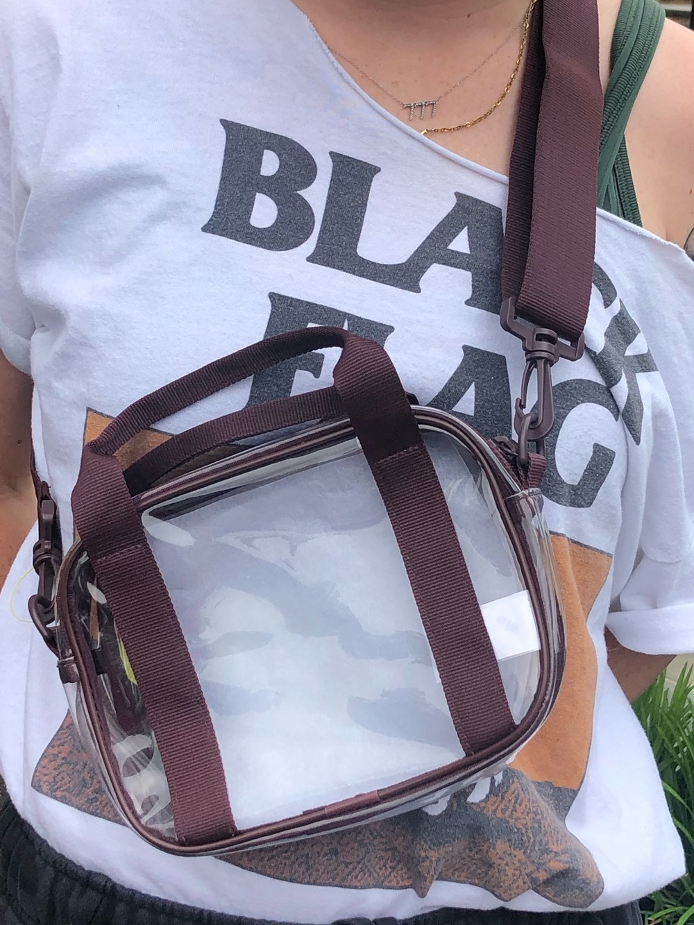 Clear Crossbody Bag with Brown Trim
